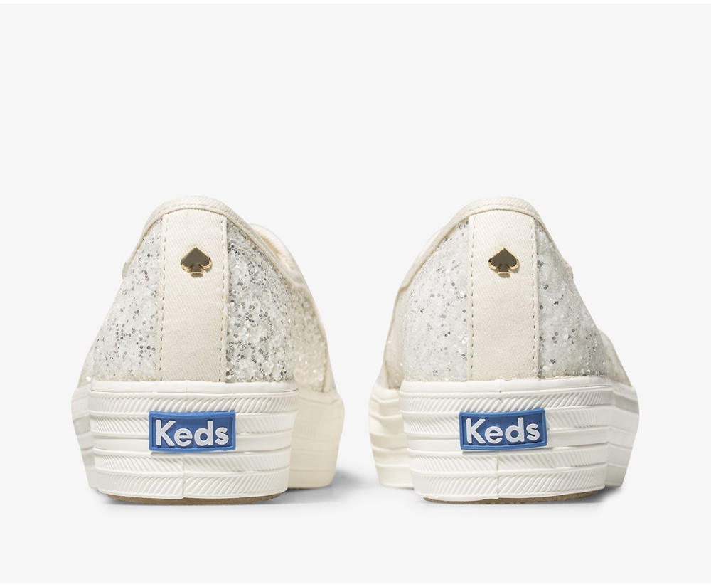 Slip Ons Keds Mujer Blancos - Kate Spade New York Triple Decker Glitter - 9512-URJQD